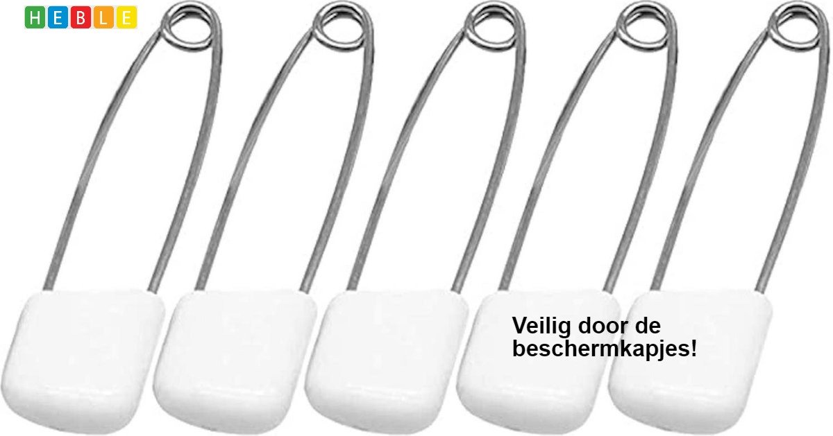 *** 5 Veiligheidsspelden {met Beschermkap} - Wit - 5,4 cm - { Safety Pins} van Heble® ***